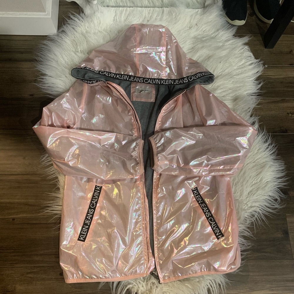 Pink holographic raincoat